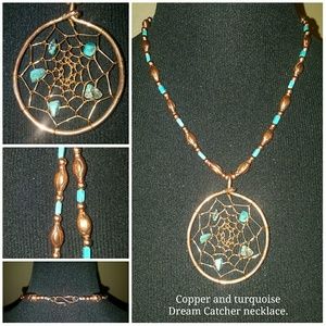 Copper and turquoise Dream Catcher necklace